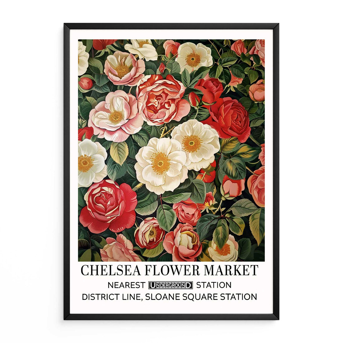 English Roses Floral Wall Art  in black frame