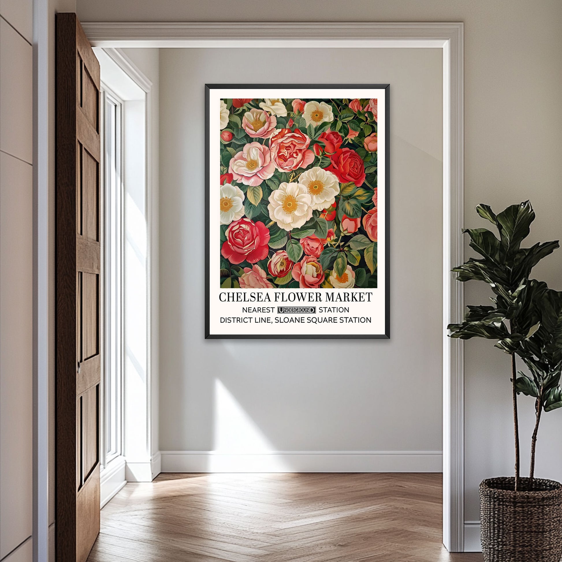 English Roses Floral Wall Art framed in the hallway