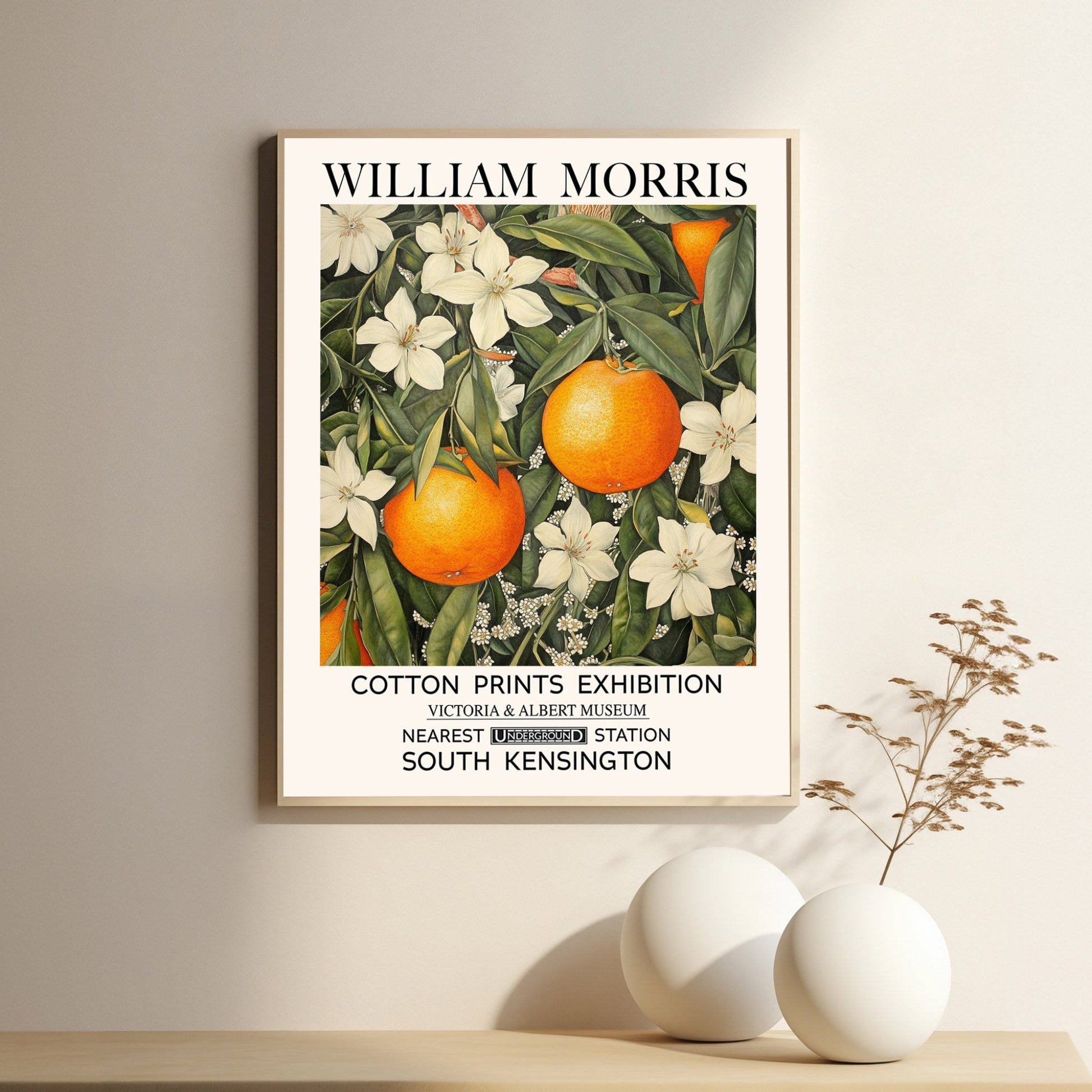 Oranges Fruit Print William Morris exhibition poster, Victoria and Albert Museum Print, Framed Unframed Wall decor for living room, Christmas Gift