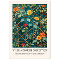 Floral Garden Vintage Wall Art featuring vintage blue and yellow flowers, inspired by William Morris Trellis Design.