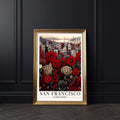 San Francisco Flower Market Print , Red Floral Print Featuring Golden Gate Bridge