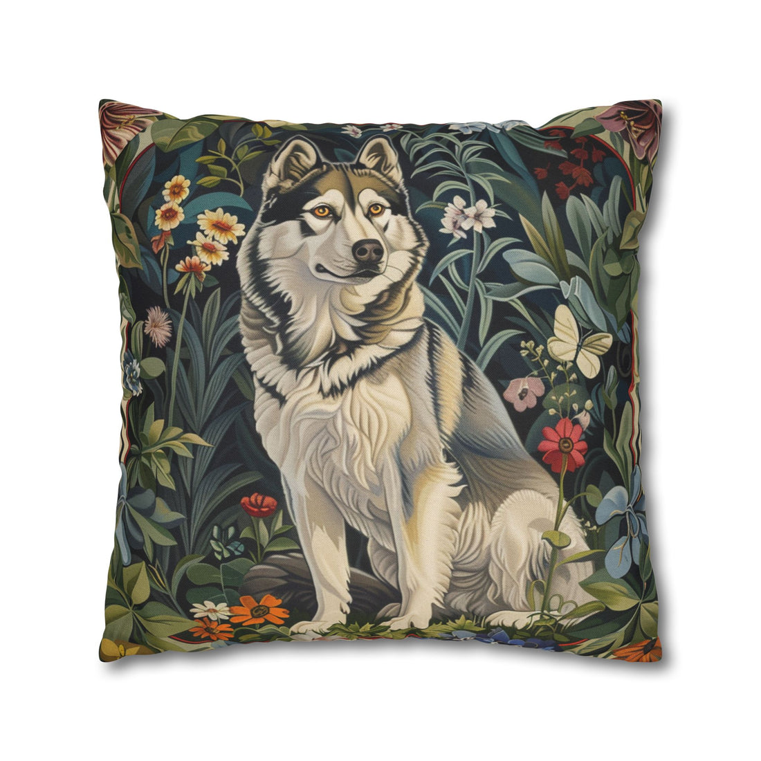 German Shepard pillow case, William Morris vintage style dog  and floral botanical print, for home decor