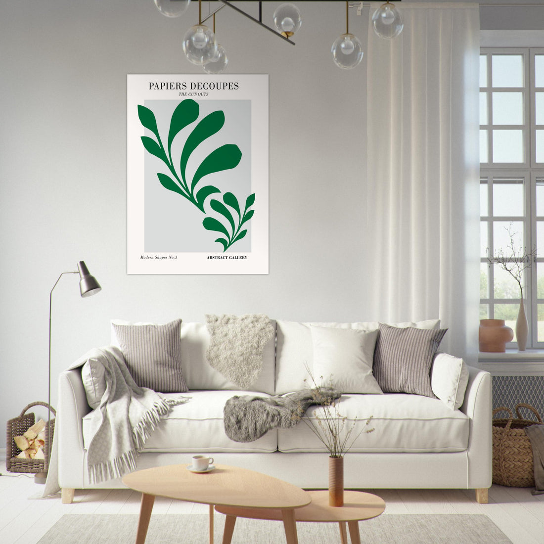 Green botanical Matisse print with abstract leaf shapes on a light background