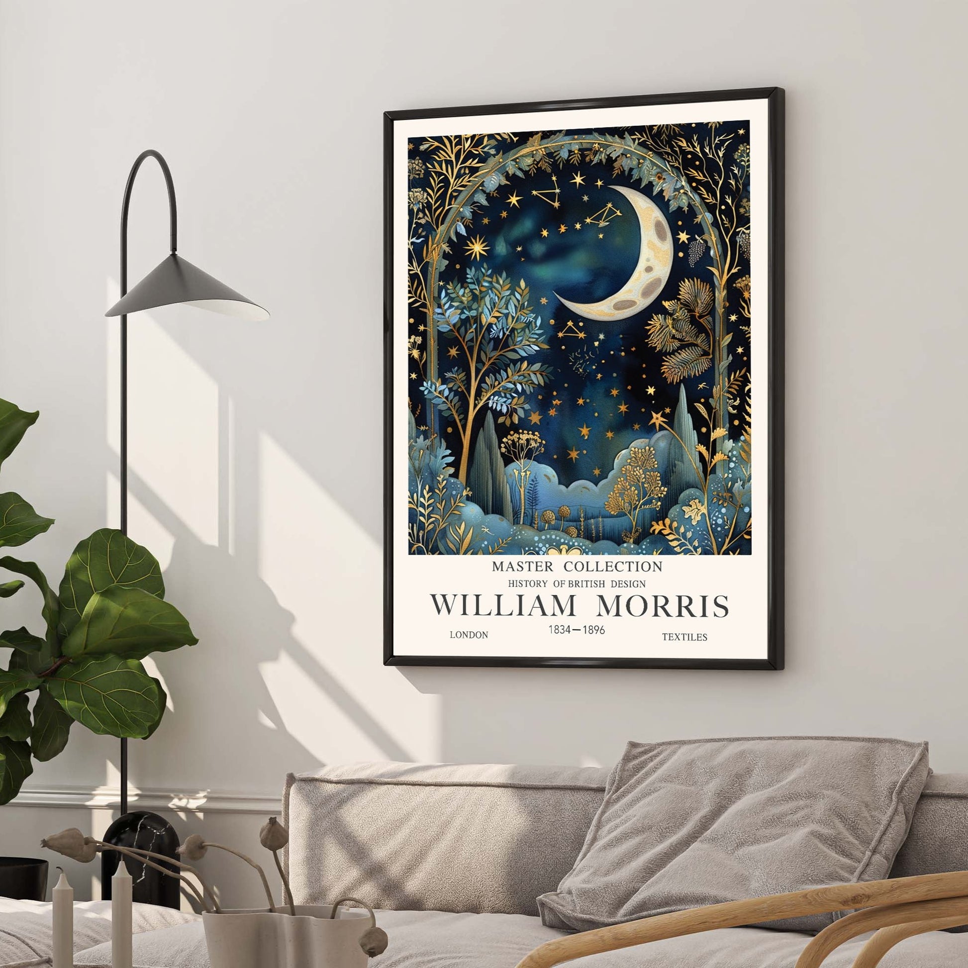 William Morris's moon and star wall art, available in framed and unframed art prints available