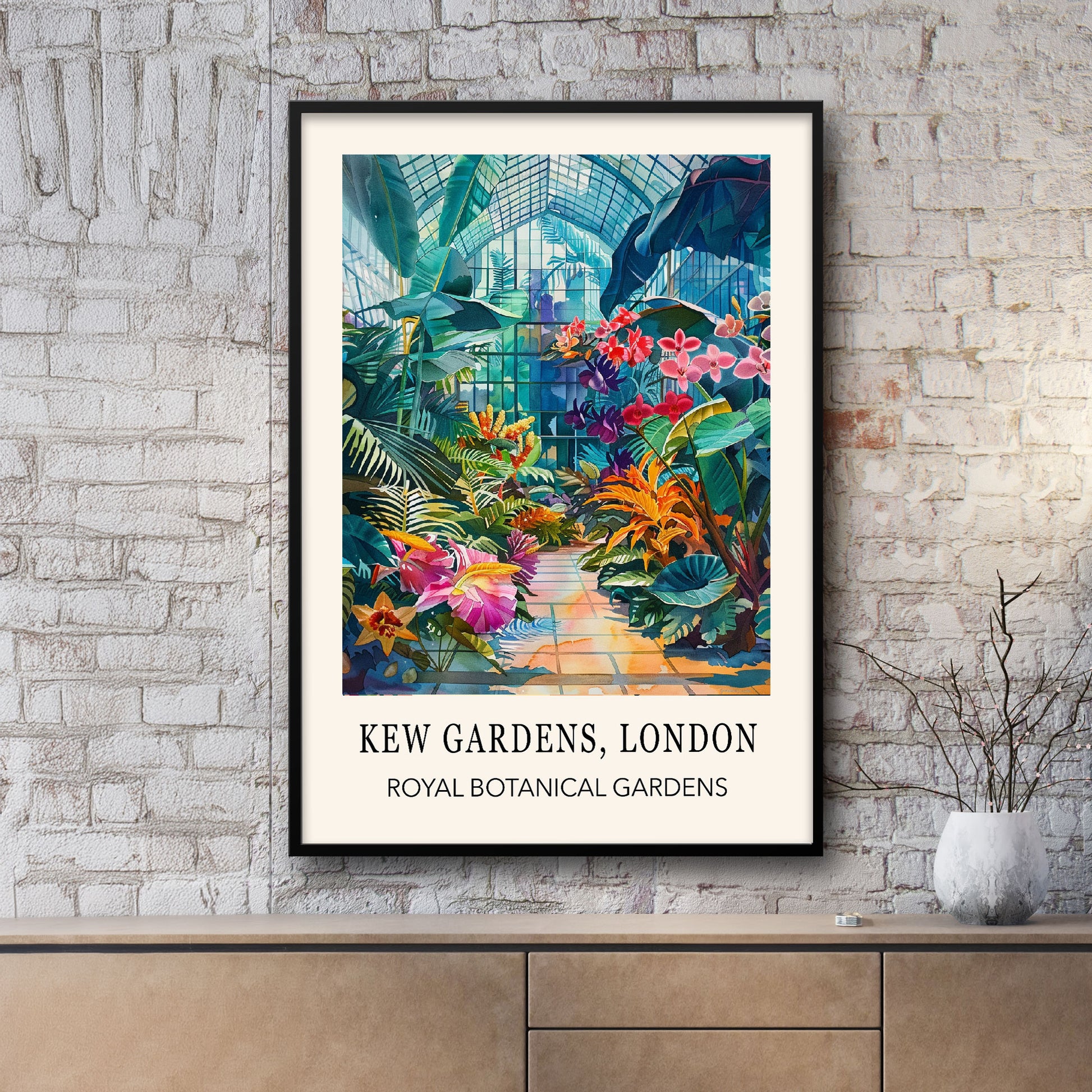 Kew Gardens London Wall Art Print - Temperate House, featuring lush greenery and exotic plants.