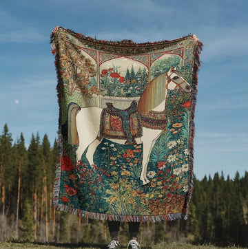 Horse In Palace Garden Cotton Woven Blanket