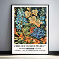 Lilies Floral Poster Wall Art features vintage flowers in Orange and blue in a classic botanical poster inspired by English gardens