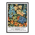 Lilies Floral Poster Wall Art features vintage flowers in Orange and blue in a classic botanical poster inspired by English gardens