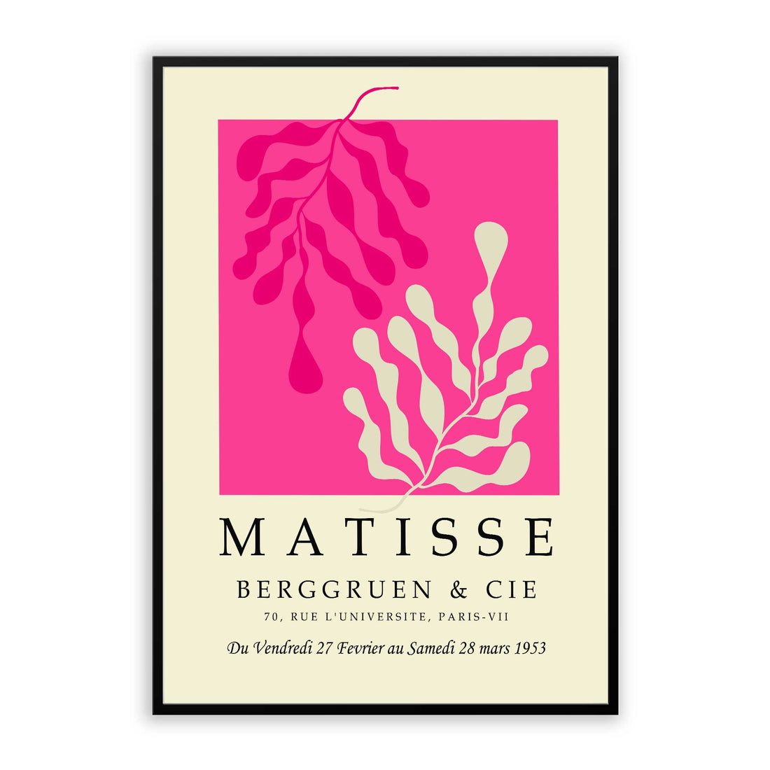 Matisse print with pink botanical leaf shapes on a cream background