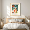 Matisse woman portrait print featuring a female figure surrounded by botanical leaves and flowers. Woman wall art and portrait print