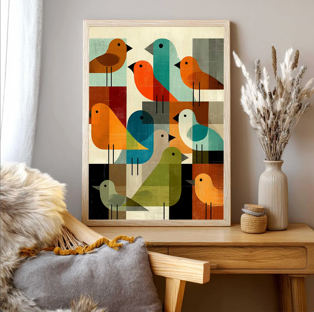 Mid Century Bird Print Retro Scandi Bird Poster