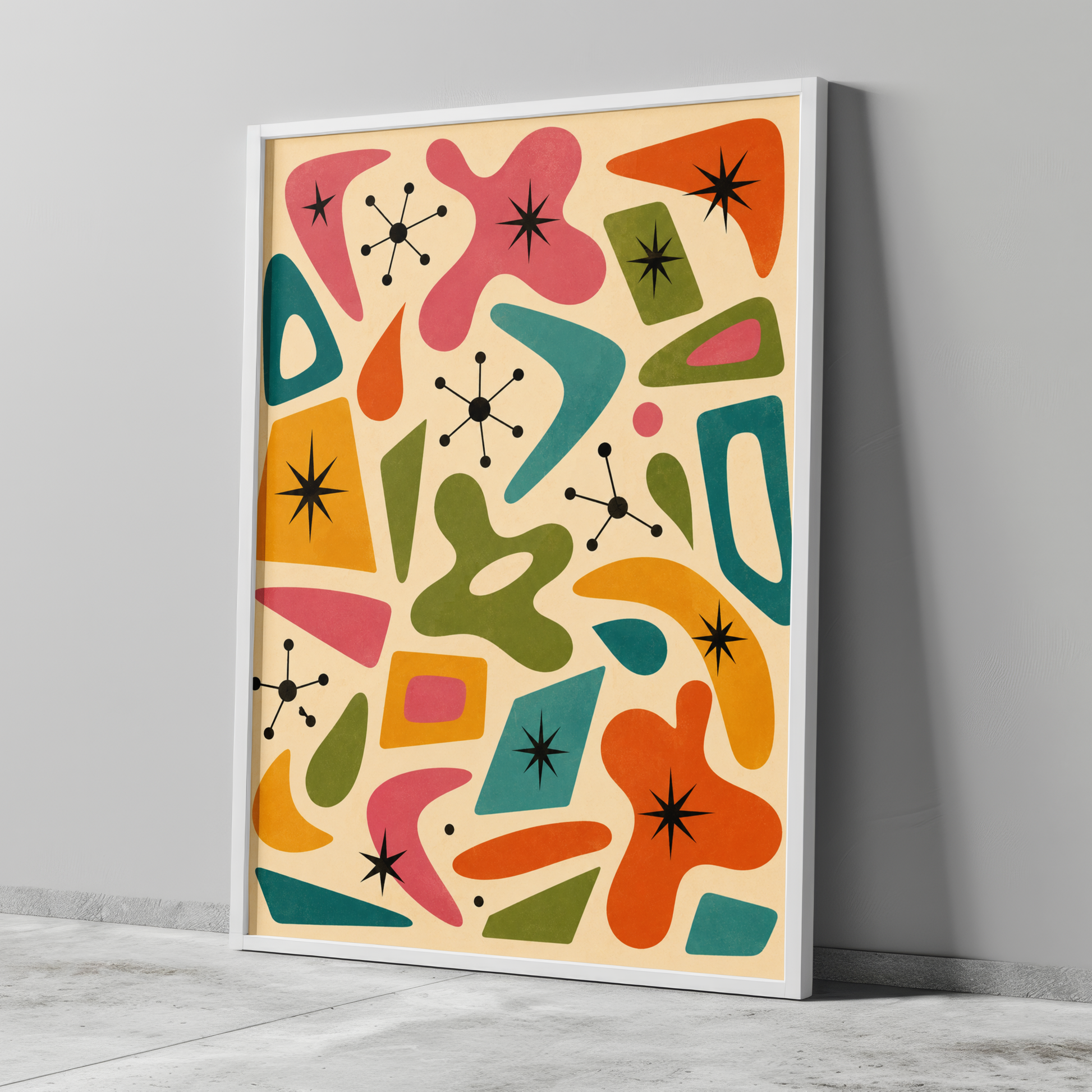 Mid Century Atomic Modern Print&i inspired by classic Atomic Age design. Featuring GEOMETRIC SHAPES and a retro mid century modern aesthetic, this artwork is designed