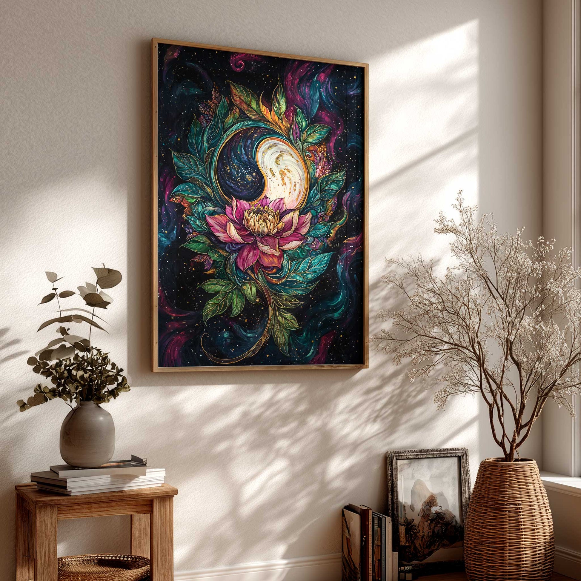 Moon Wall Art Yin & Yang Botanical Poster 