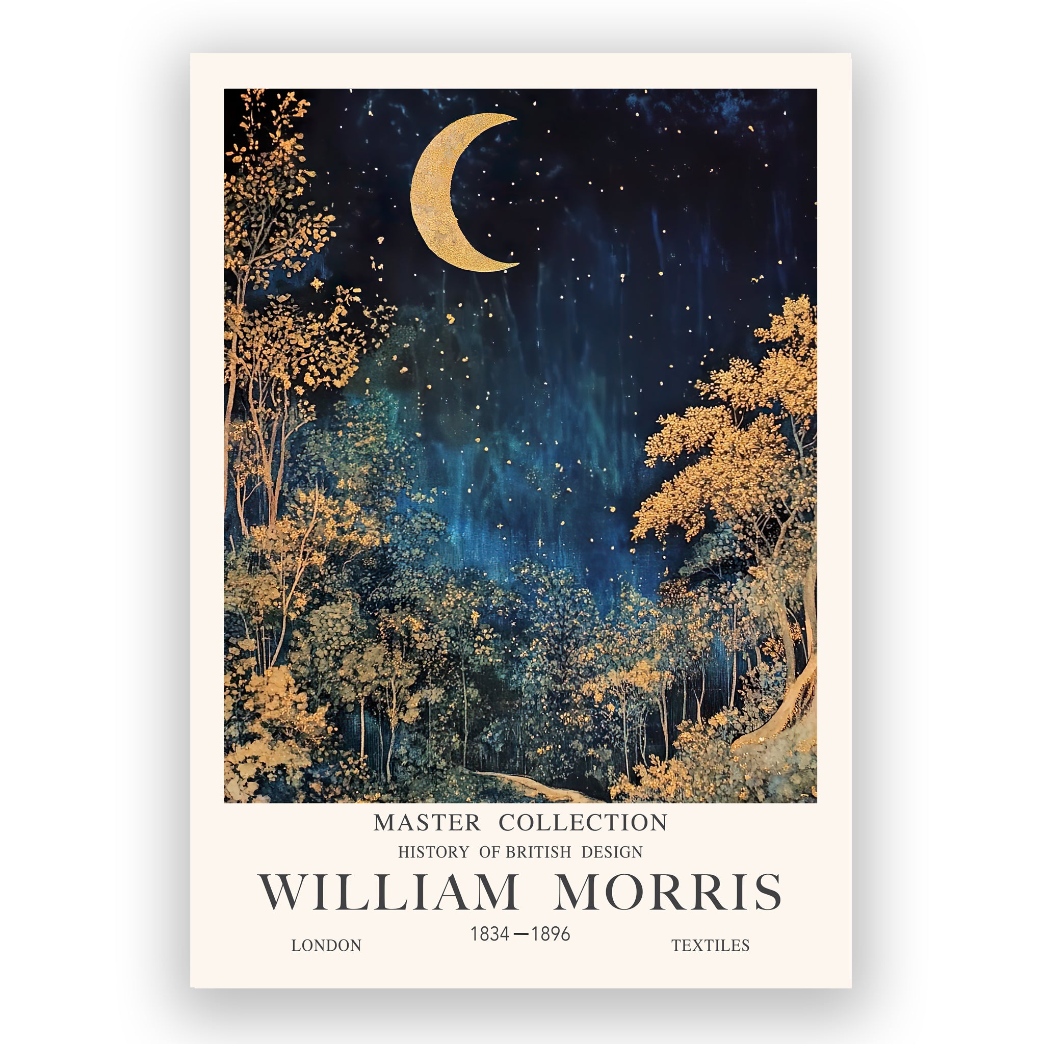 Night Sky Moon and Star Prints William Morris Style