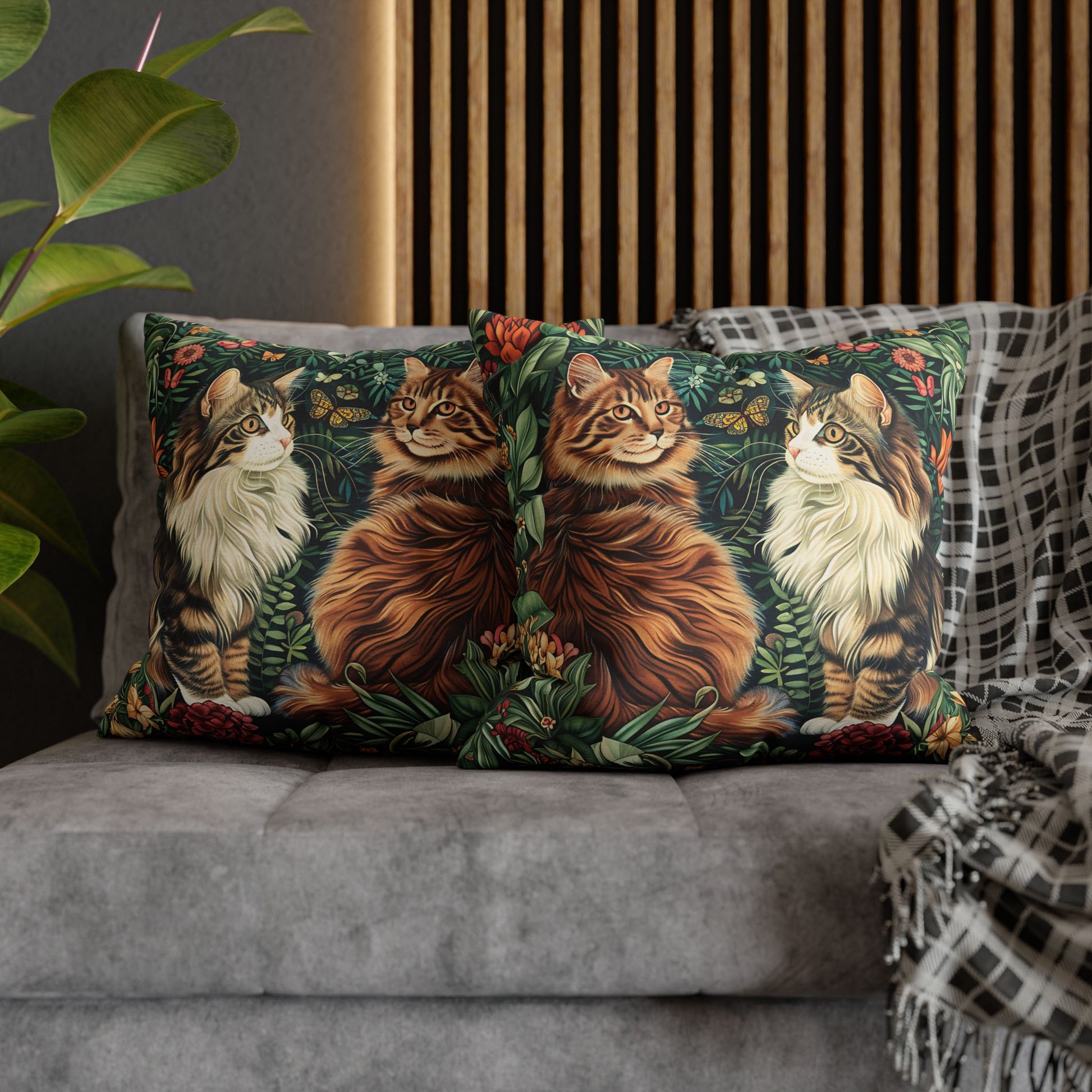 Vintage Cat Pillowcase, Cat-Print Cat Lovers Pillowcases, william morris design, bengal cat print