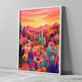 Colorful Arizona Desert Wall Art featuring vibrant cactus plants, desert wildflowers and rolling Southwest landscapes