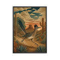 Roadrunner print in a Southwest desert landscape with saguaro cacti, Arizona wildlife wall art and Sonoran Desert decor.