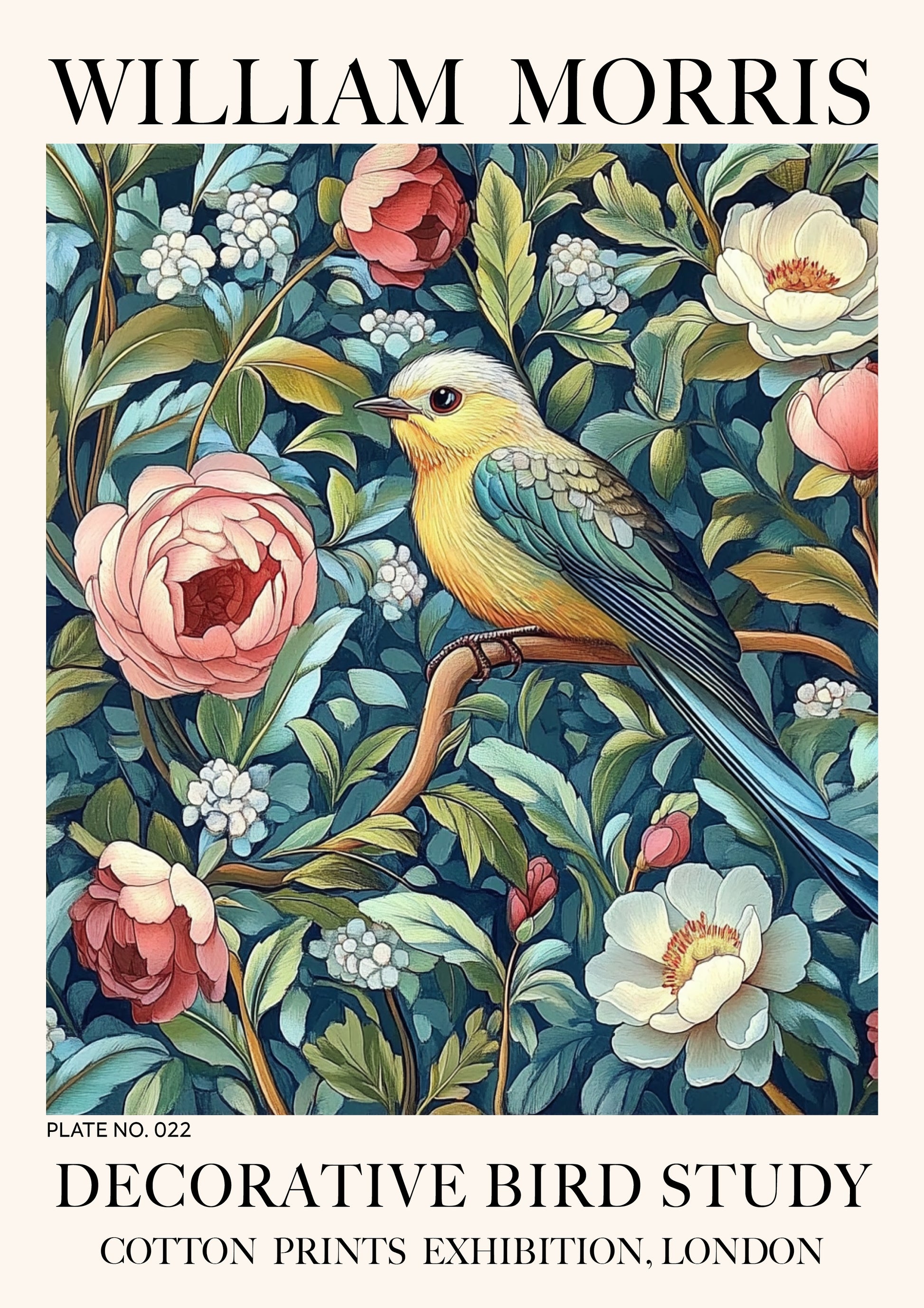 Robin Bird Wall Art Print featuring a decorative bird motif surrounded by floral elements