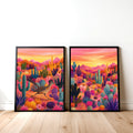 Southwest wall art set featuring a roadrunner print and colourful Arizona desert landscape.