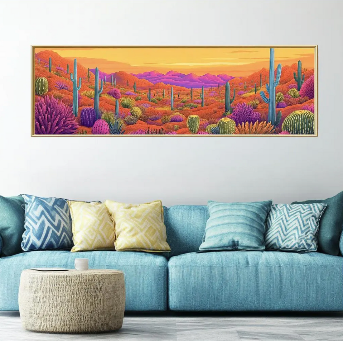 Vibrant Desert Cactus Art Panoramic Southwest Landscape Print for Above Bed Decor, Colorful Sonoran Wall Art Narrow Wall Art for Boho Decorslider_item_YqXGrN