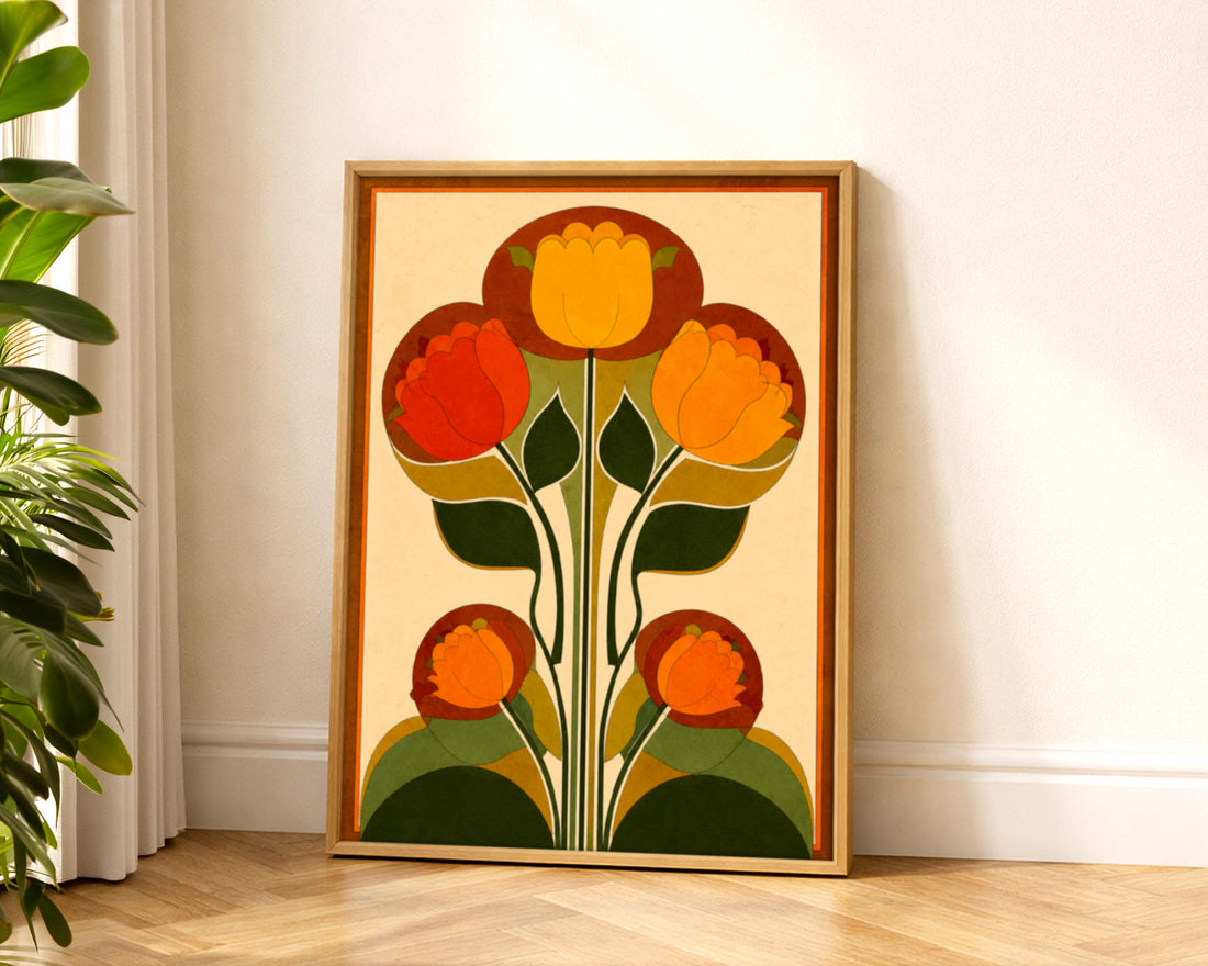 Mid-Century Print Vintage Flowers