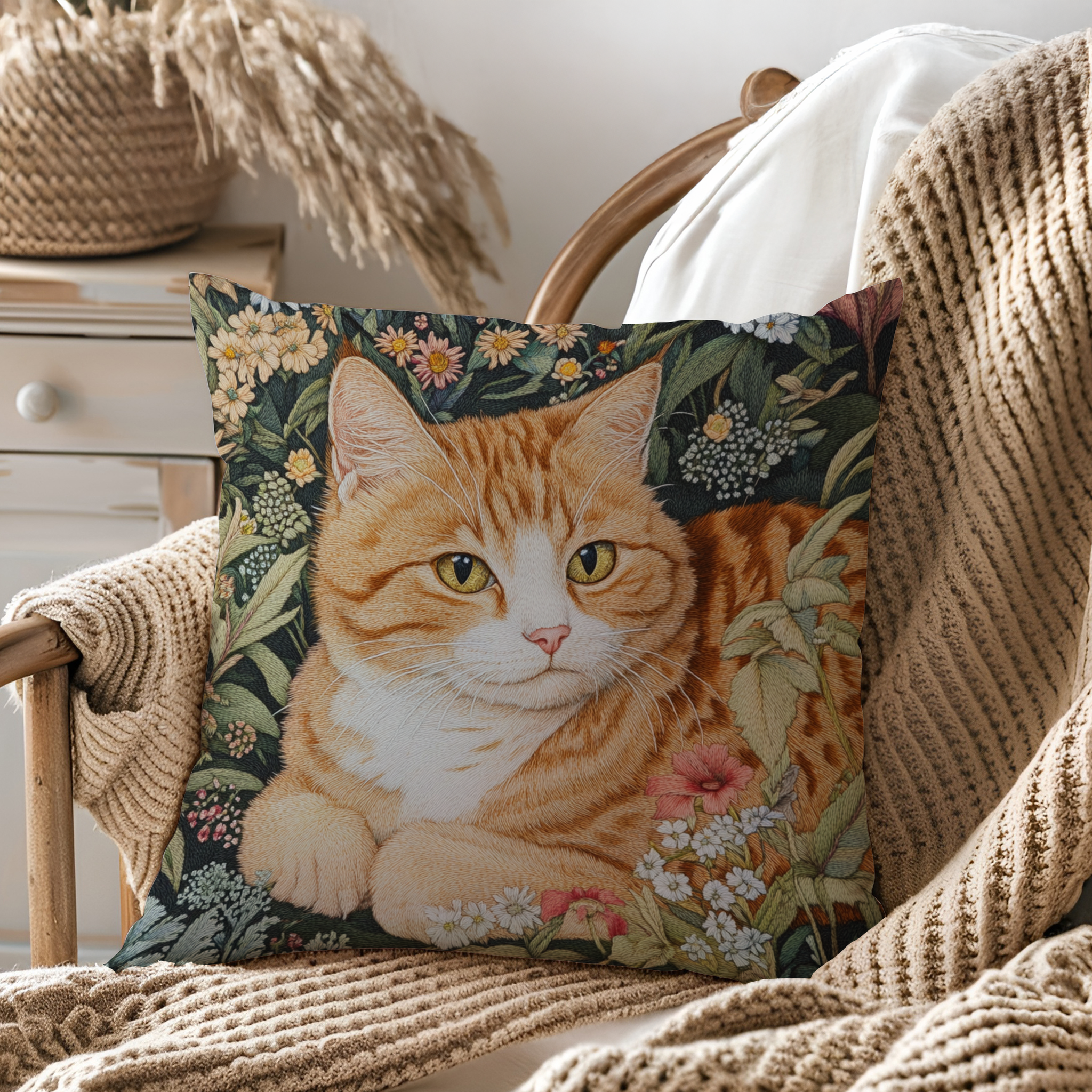 William Morris Style Tabby Cat Cushion Case, Throw Pillow Case