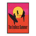  The Endless Summer official licensed female surfer variant movie poster three women silhouettes holding surfboards neon pink orange sunset. 