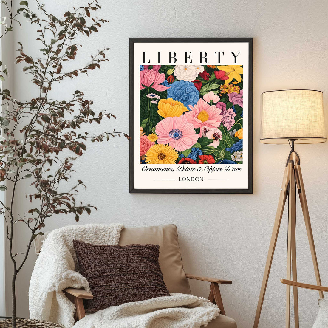 Liberty London floral print wall art, British-inspired vintage floral decor, elegant Liberty London botanical prints, classic floral wall art for home decor