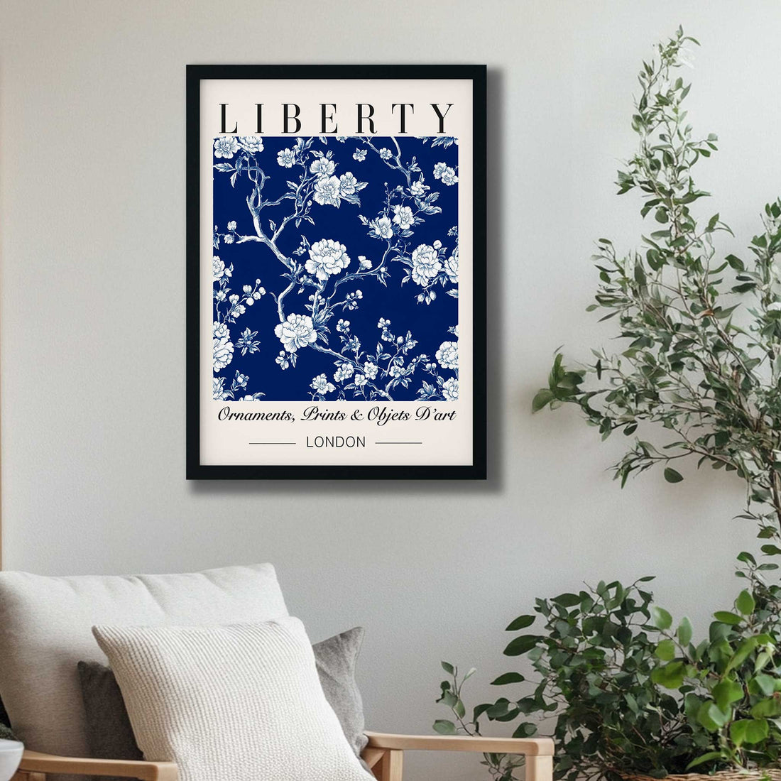 Classic Blue  French Toile de Jouy floral art print, vintage-inspired wall art for living room, blue and white Toile floral pattern, 18th-century French countryside decor"