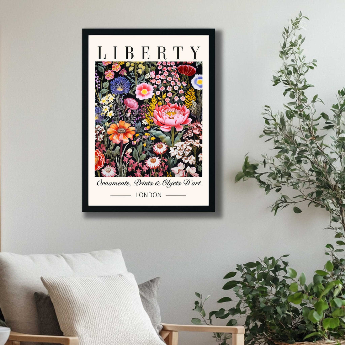 Liberty London floral print wall art, British-inspired vintage floral decor, elegant Liberty London botanical prints, classic floral wall art for home decor