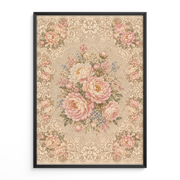 Victorian Lace Wall Art Pink Peony Print