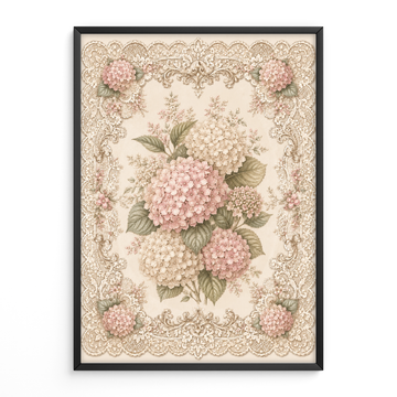 Victorian Lace Wall Art Pink Hydrangea Print