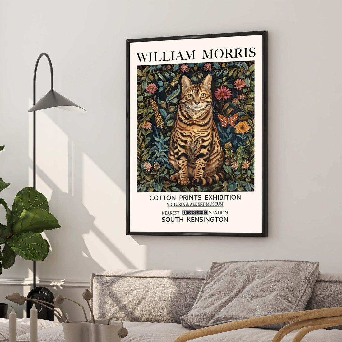 Vintage Cat Print William Morris Featuring A Bengal Tiger Cat
