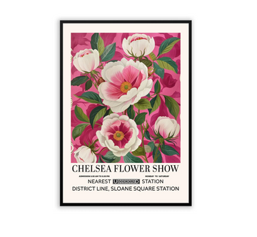 Vintage Peonies Floral Print featuring illustrated peonies in a floral exhibition poster design

