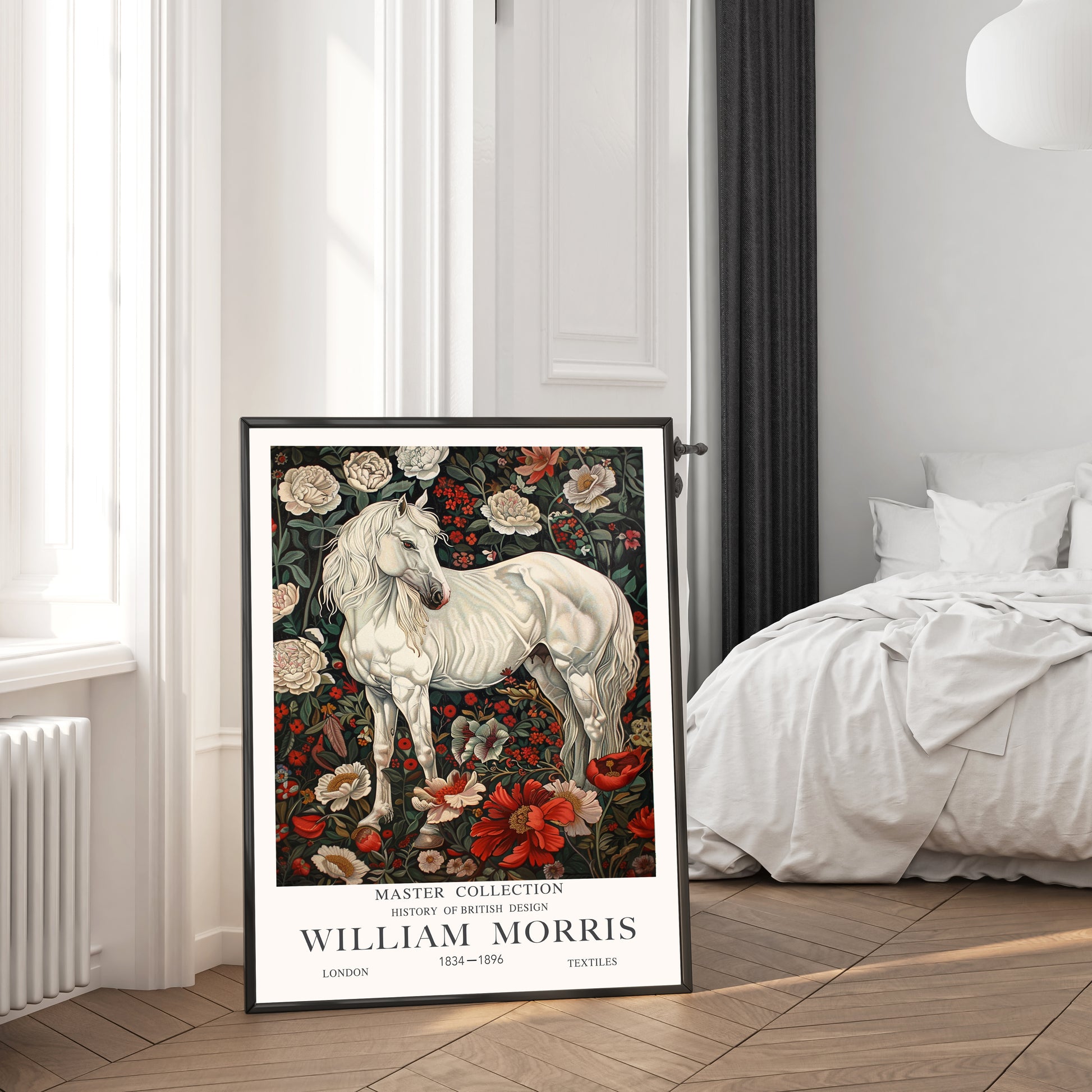 Vintage White Horse Botanical Print, Equestrian Art