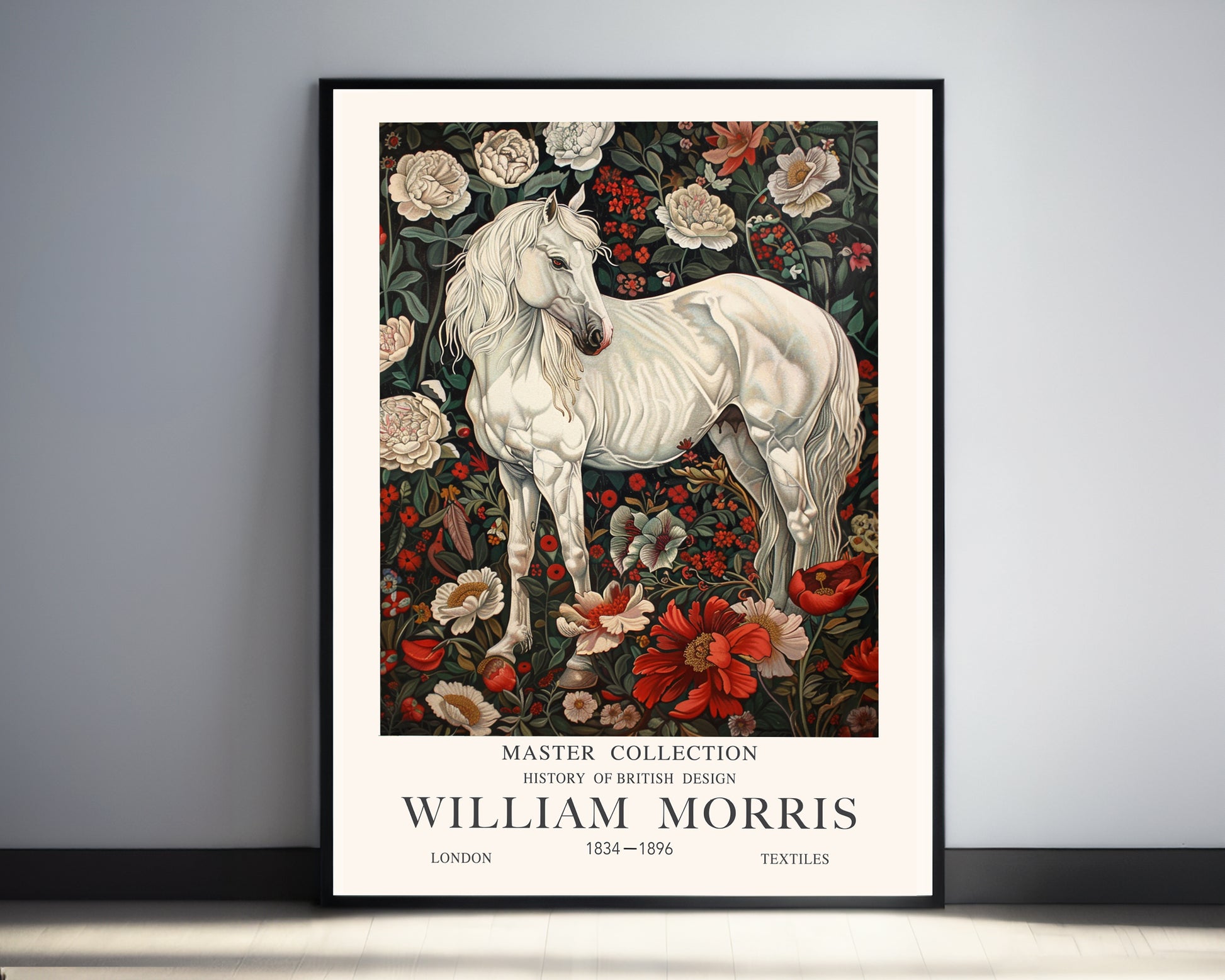 Vintage White Horse Botanical Print, Equestrian Art
