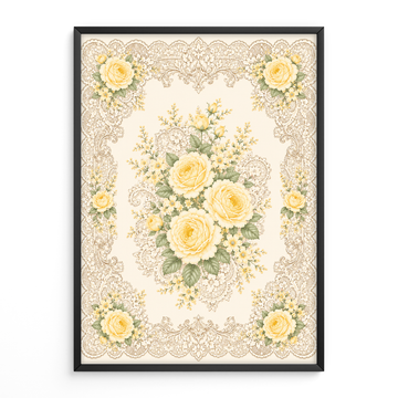 Victorian Lace Wall Art Yellow Rose Print