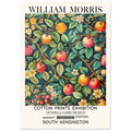William Morris Apple Orchard Print featuring red and golden apples, apple tree branches, flowers, leaves and botanical foliage 