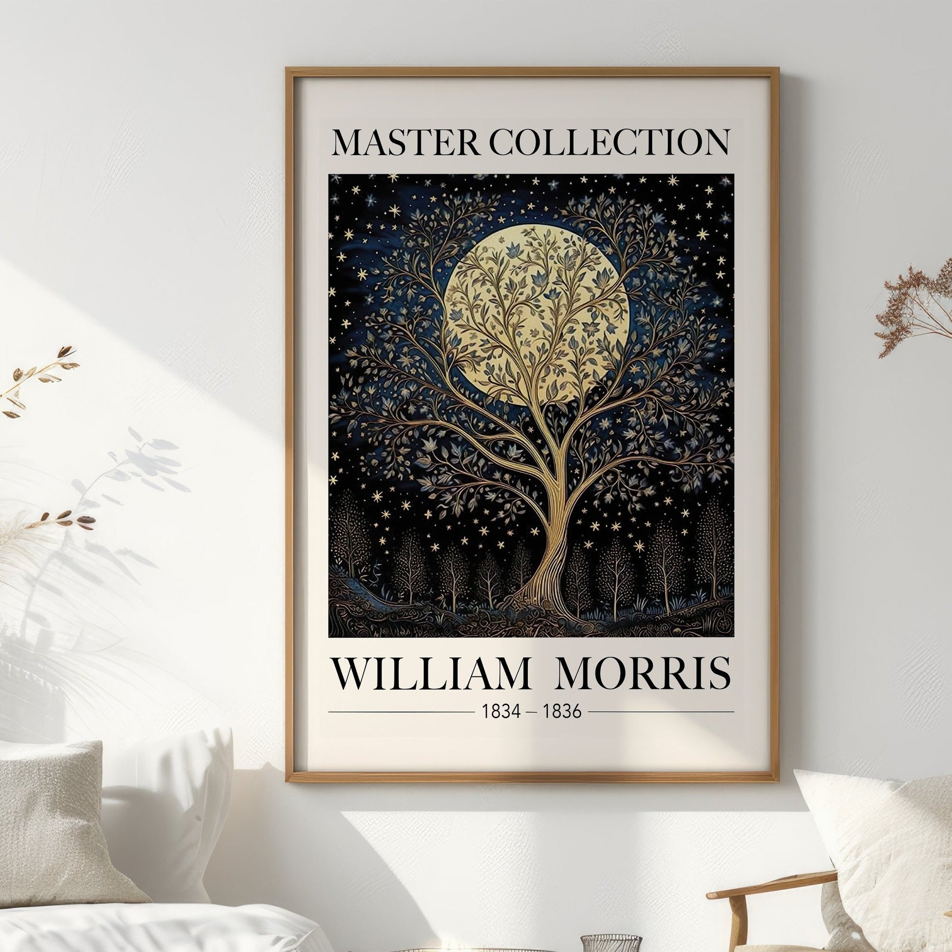 William Morris Inspired Night Sky Stars And Moon Wall Art