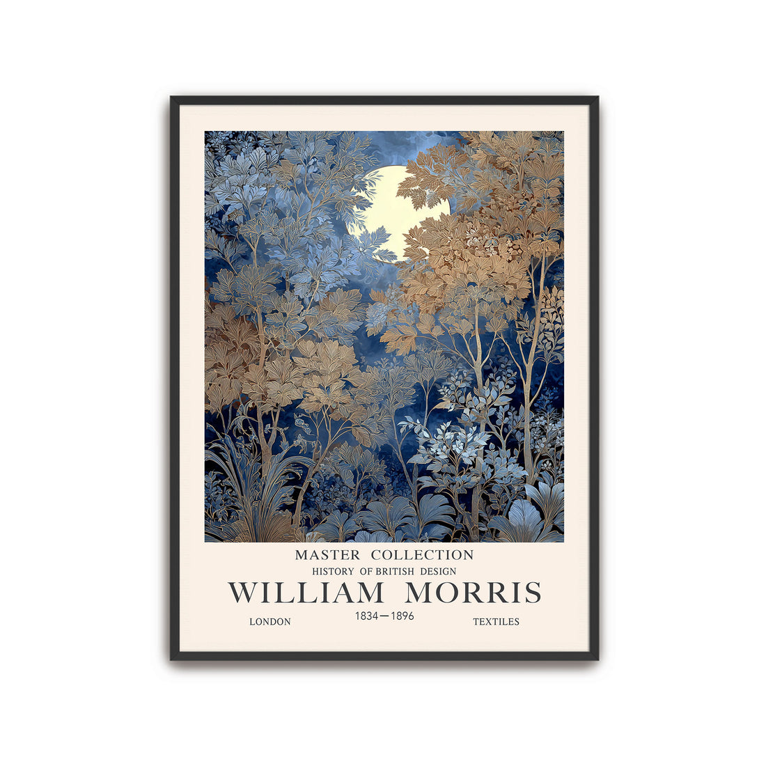 William Morris Moon Night Sky Wall Art Blue Botanical Print