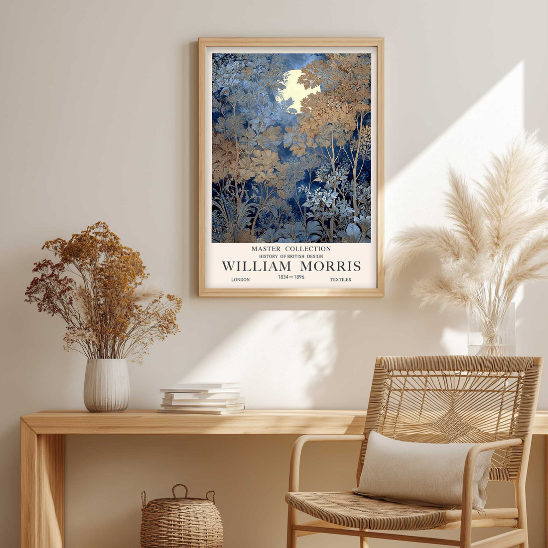 William Morris Moon Night Sky Wall Art Blue Botanical Print