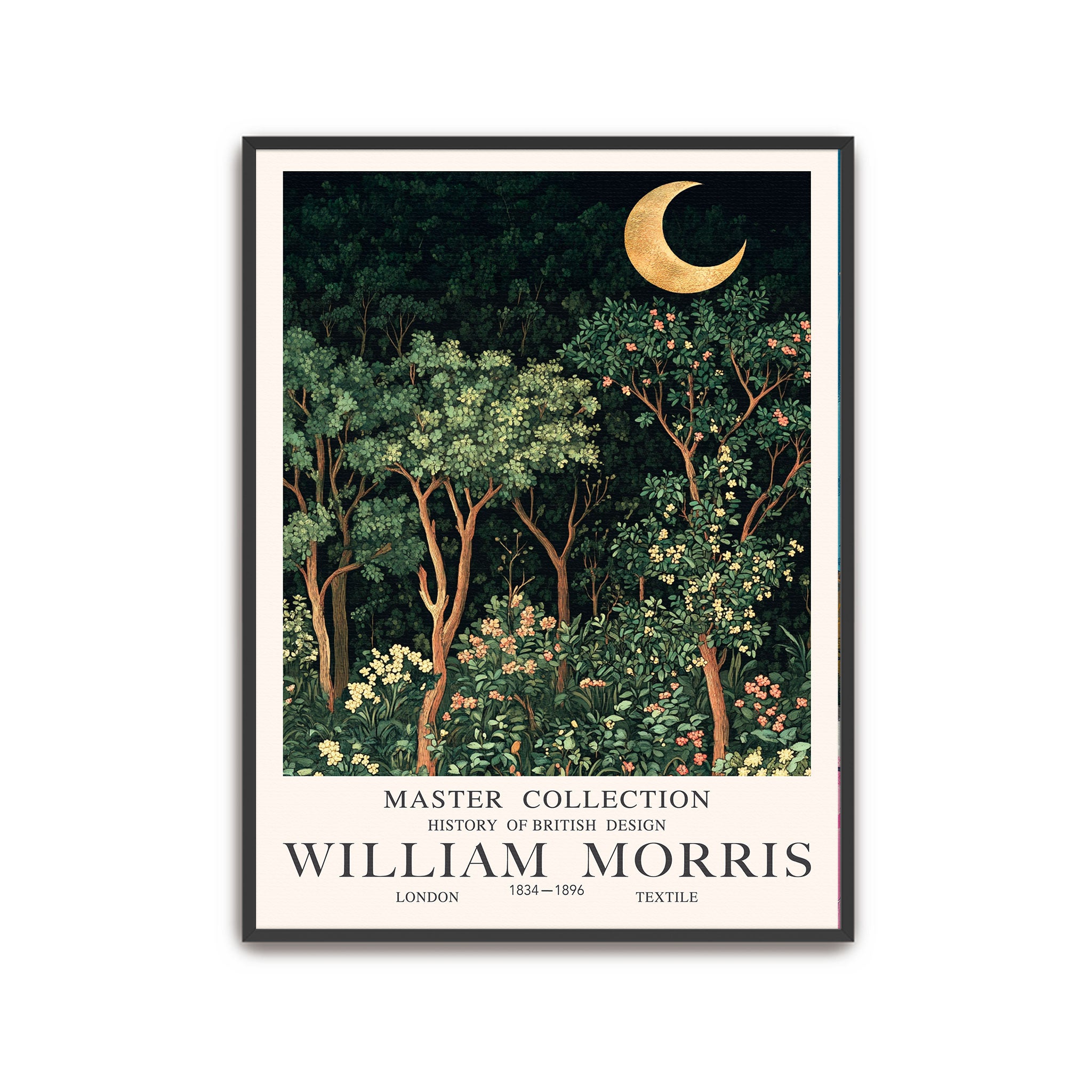 William Morris Print | Crescent Moon | Moody Forest Print