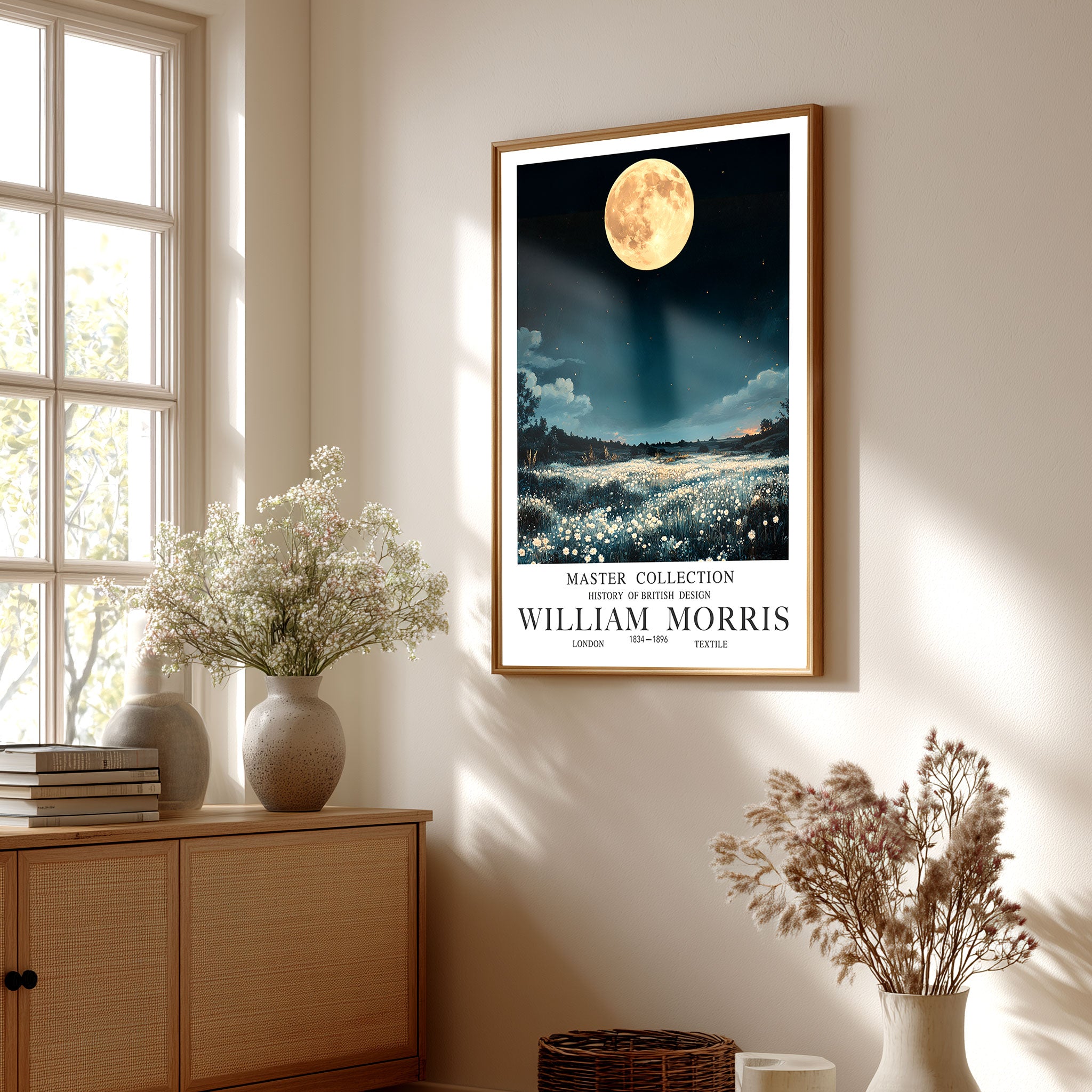 William Morris Moon Print | Meadow Moon Poster Wildflower Wall Art