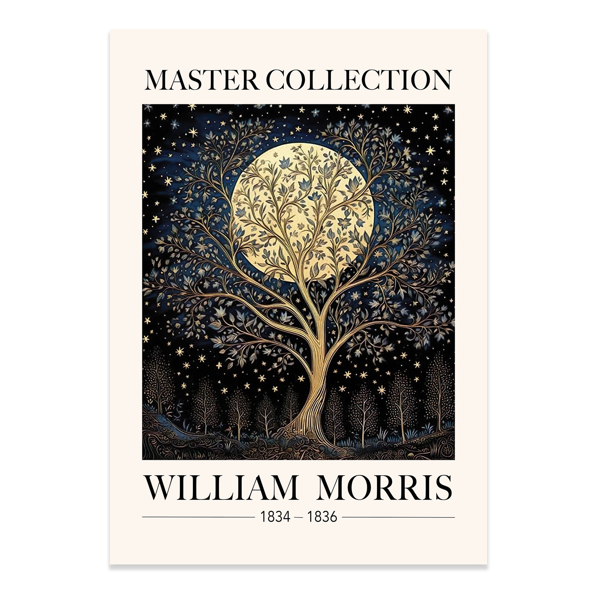 William Morris Inspired Night Sky Stars And Moon Wall Art