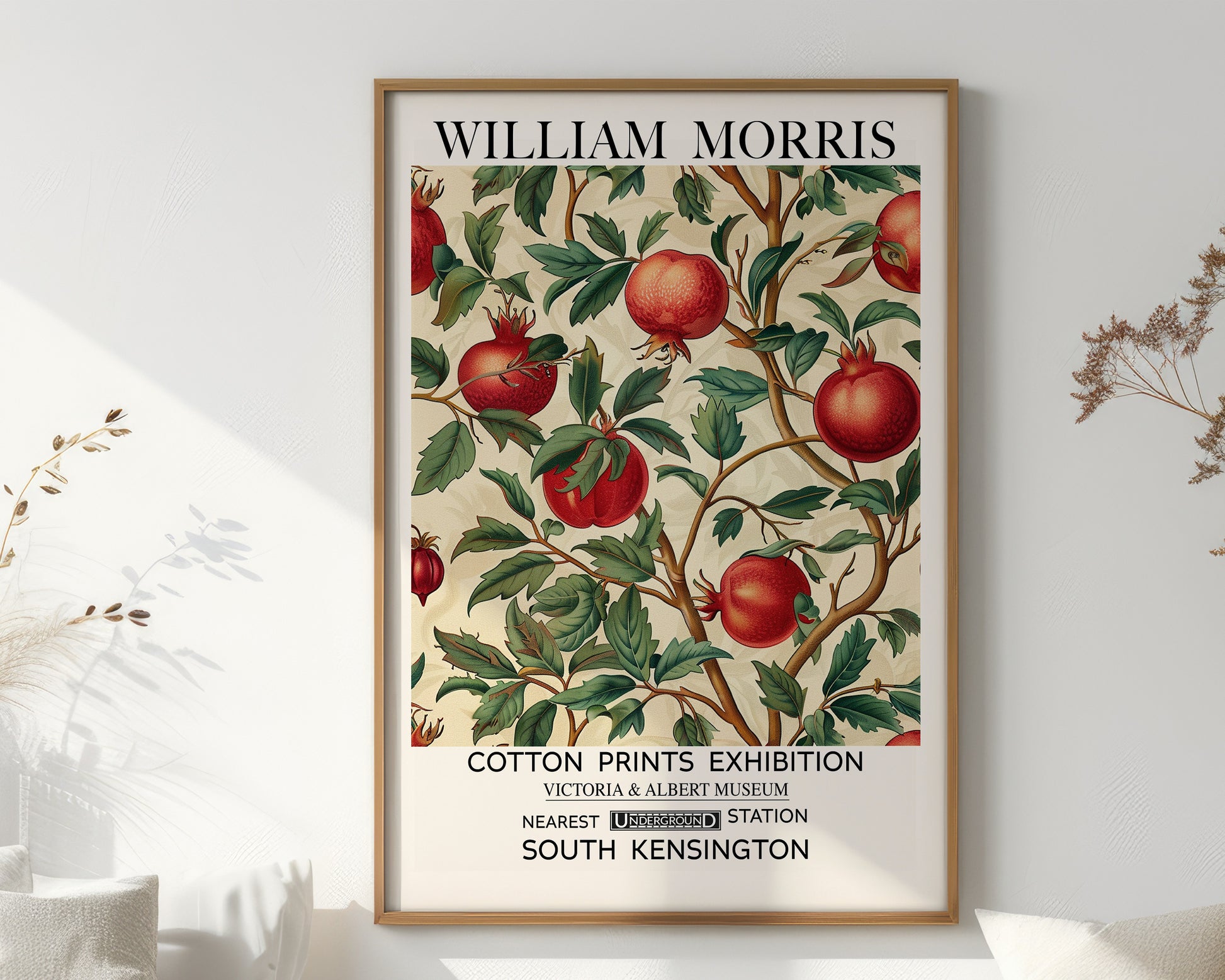 William Morris Print - The Pomegranates Art PrintWilliam Morris Print  Pomegranate Print featuring red pomegranates, leaves, branches and botanical foliage 
