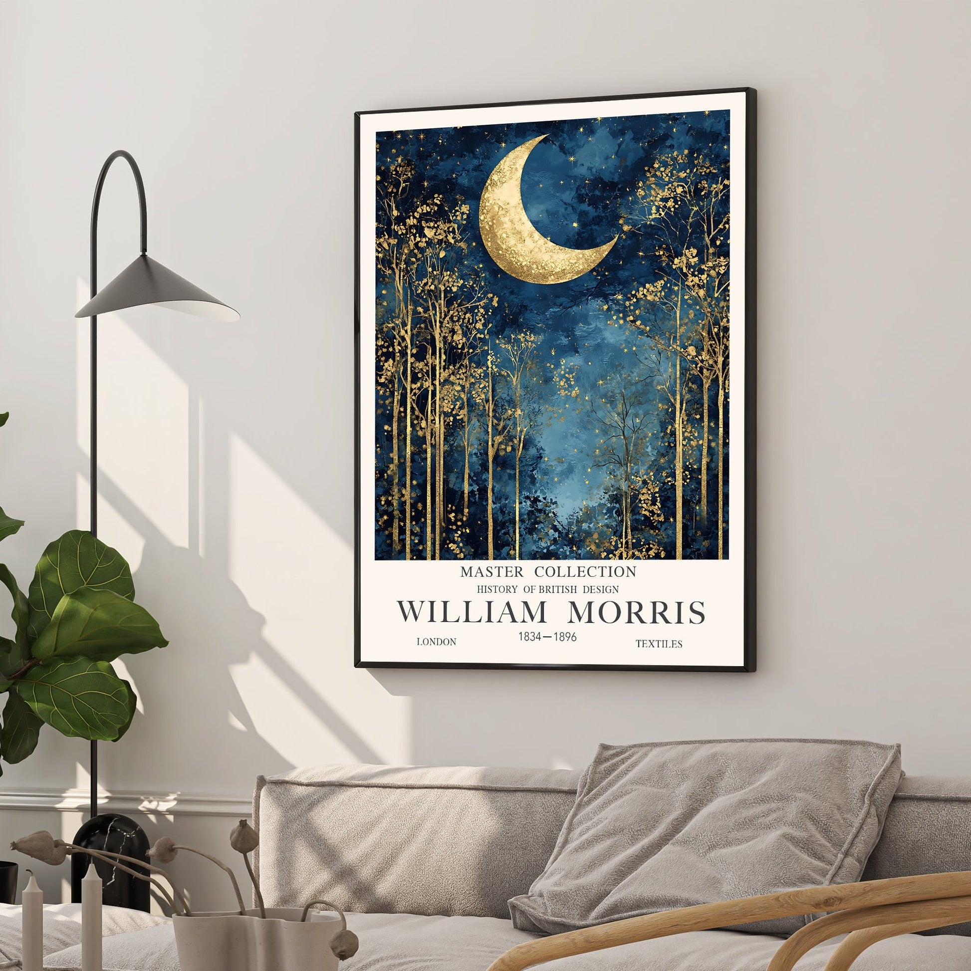 William Morris Style Golden Moon Wall Art  