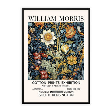 William Morris Wildflower Print featuring flowers, leaves and botanical foliage inspired by Victorian design and vintage decorative art. A framed poster of William Morris Gilded Flowers artwork, featuring intricate floral patterns with a vintage aesthetic.