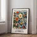 William Morris print featuring passion fruit, flowers, leaves and botanical foliage