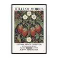 William Morris strawberry print featuring red strawberries, white flowers, leaves and botanical foliage