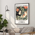 William Morris two cats print featuring a tuxedo cat and ginger cat surrounded by botanical foliage and flowers